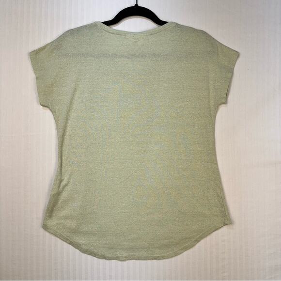 Chico’s Pastel Mint Green Metallic Rounded Hem Top Women's 1/Medium Scoop Neck - Picture 2 of 4